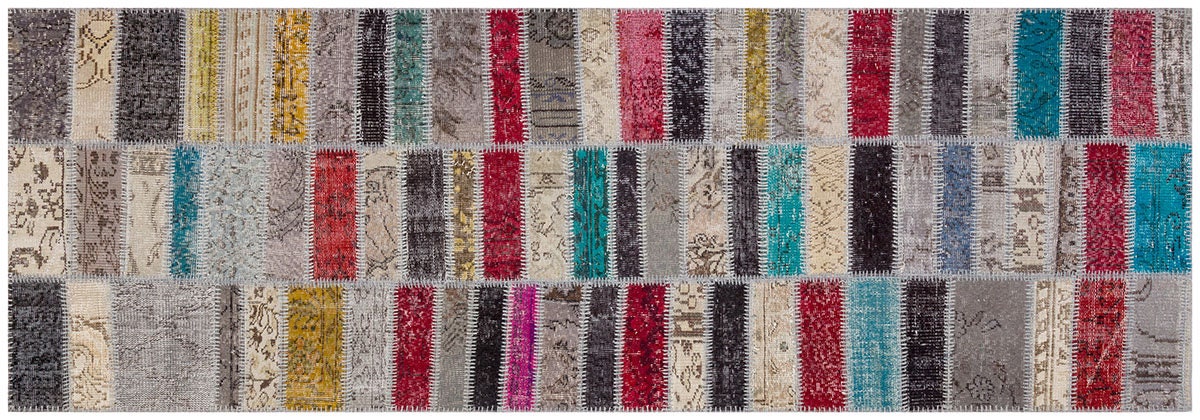 Handmade Wool Patchwork Turkish Rug: Bohemian Runner (3.3x9.5 ft)