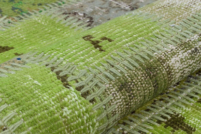 Handmade Green Patchwork Wool Runner Rug - 3.1x9.7 ft