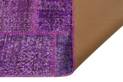 Handmade Purple Patchwork Runner Rug: Bohemian Wool Carpet (2.6x9.8 ft)