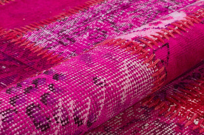 Handmade Pink Patchwork Runner Rug: Bohemian Wool Turkish Rug (3.5x7.9 ft)