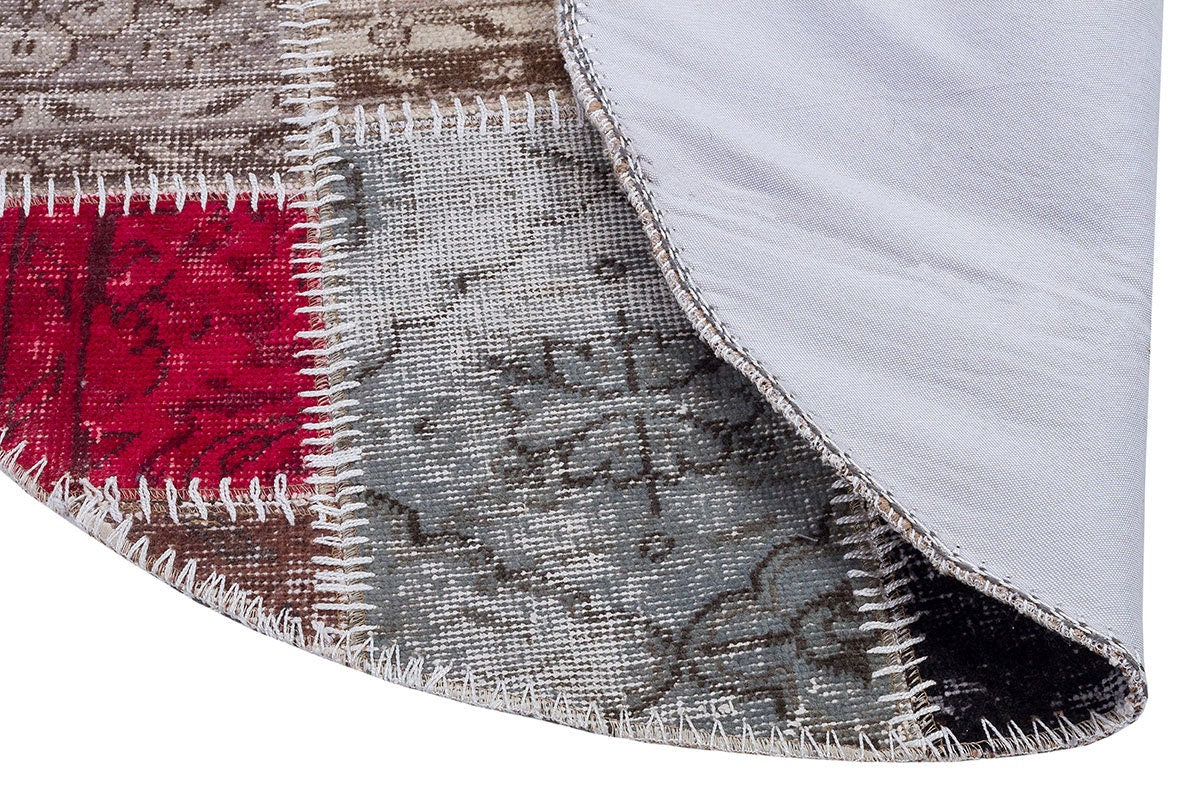 Handmade Wool Patchwork Rug: 3.6x3.6 ft Bohemian Circle Rug