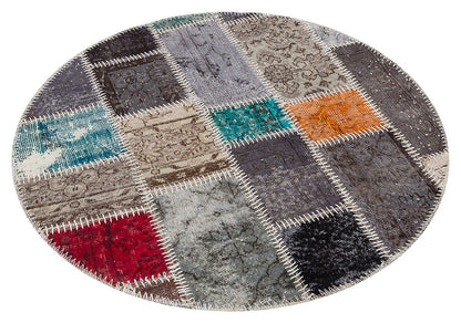 Handmade Wool Patchwork Rug: 3.6x3.6 ft Bohemian Circle Rug