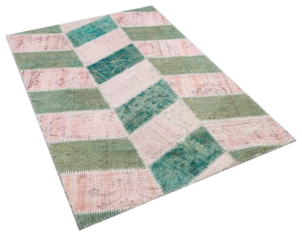 Handmade Wool Patchwork Rug: 3.9x5.7 ft Turkish Bohemian Area Rug