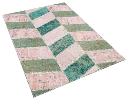 Handmade Wool Patchwork Rug: 3.9x5.7 ft Turkish Bohemian Area Rug