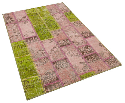 One of a Kind Pink & Green Wool patchwork Rug