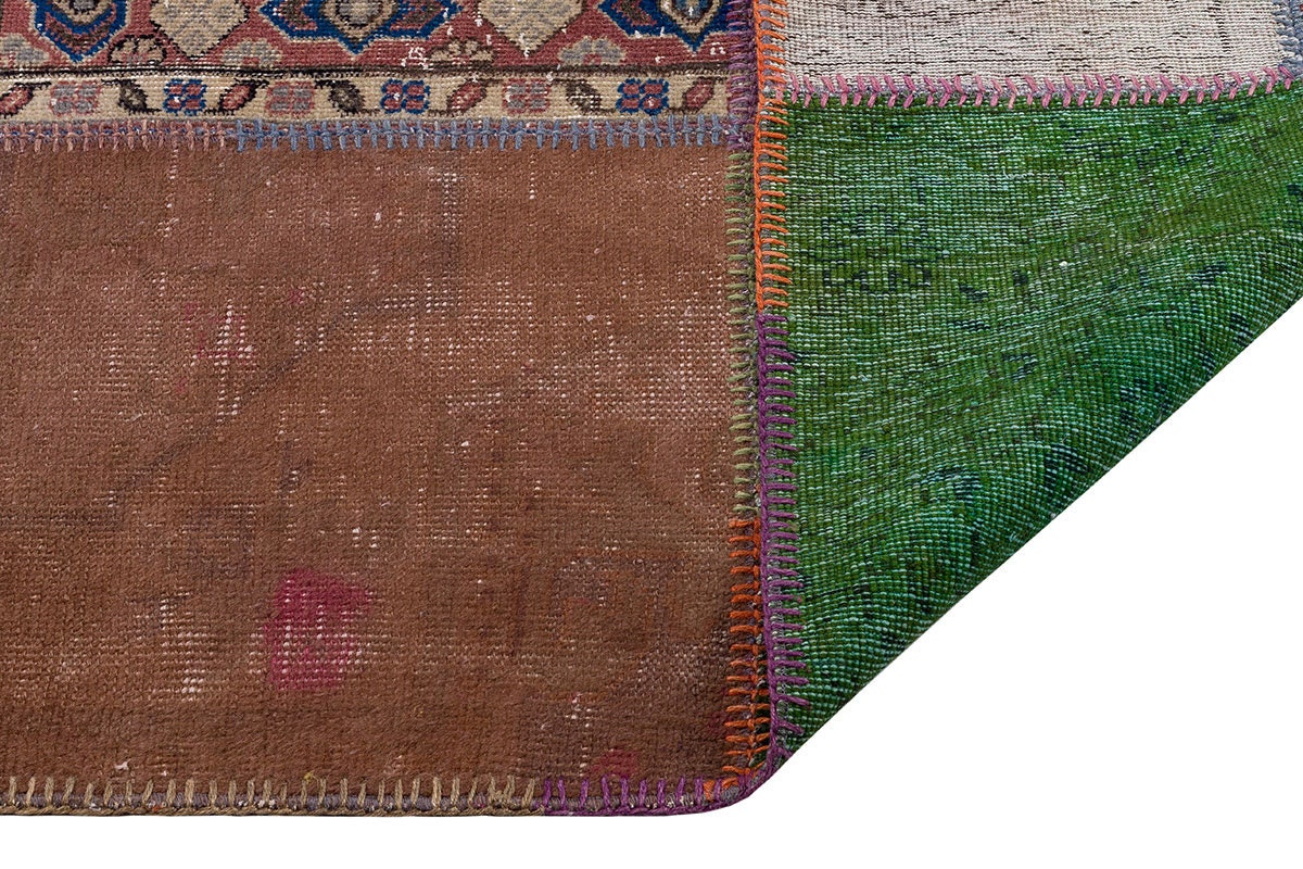 Handmade Wool Patchwork Rug: Bohemian Turkish Area Rug (6.2x8.2 ft)
