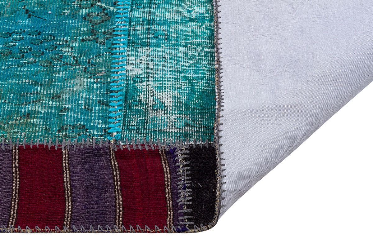 Handmade Wool Patchwork Turkish Rug: 5.2x7.5 ft, Bohemian Area Rug