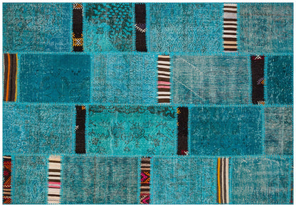 Handmade Wool Patchwork Rug: Bohemian Turkish Area Rug (5.2x7.2 ft)