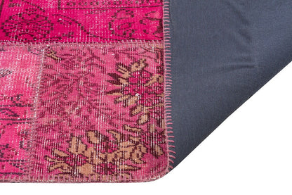Pink Patchwork Rug: Handmade Bohemian Anatolian Wool Carpet (5.6x7.9 ft)