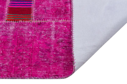 Handmade Pink Patchwork Rug: Bohemian Wool Anatolian Carpet (5.2x7.5 ft)