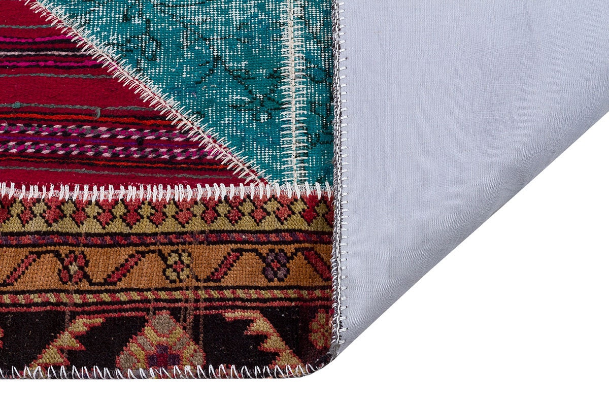 Handmade Wool Patchwork Rug: 5x7.5 ft Bohemian Turkish Rug