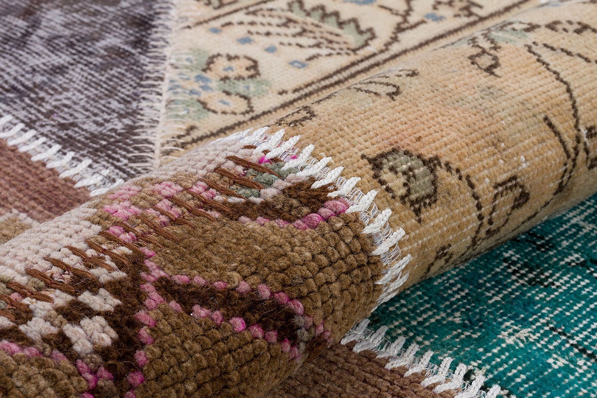 Handmade Wool Patchwork Rug: 5x7.5 ft Bohemian Turkish Rug
