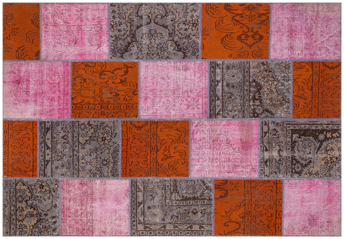 Handmade Pink Patchwork Wool Rug: Bohemian Turkish Area Rug