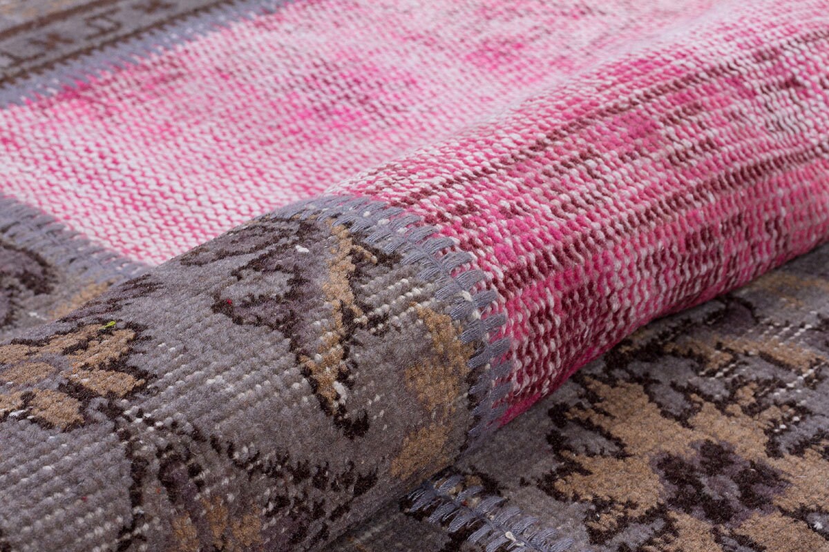 Handmade Pink Patchwork Wool Rug: Bohemian Turkish Area Rug