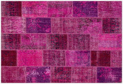 Handmade Pink Patchwork Rug: Modern Bohemian Wool Area Rug (5.8x8.4 ft)
