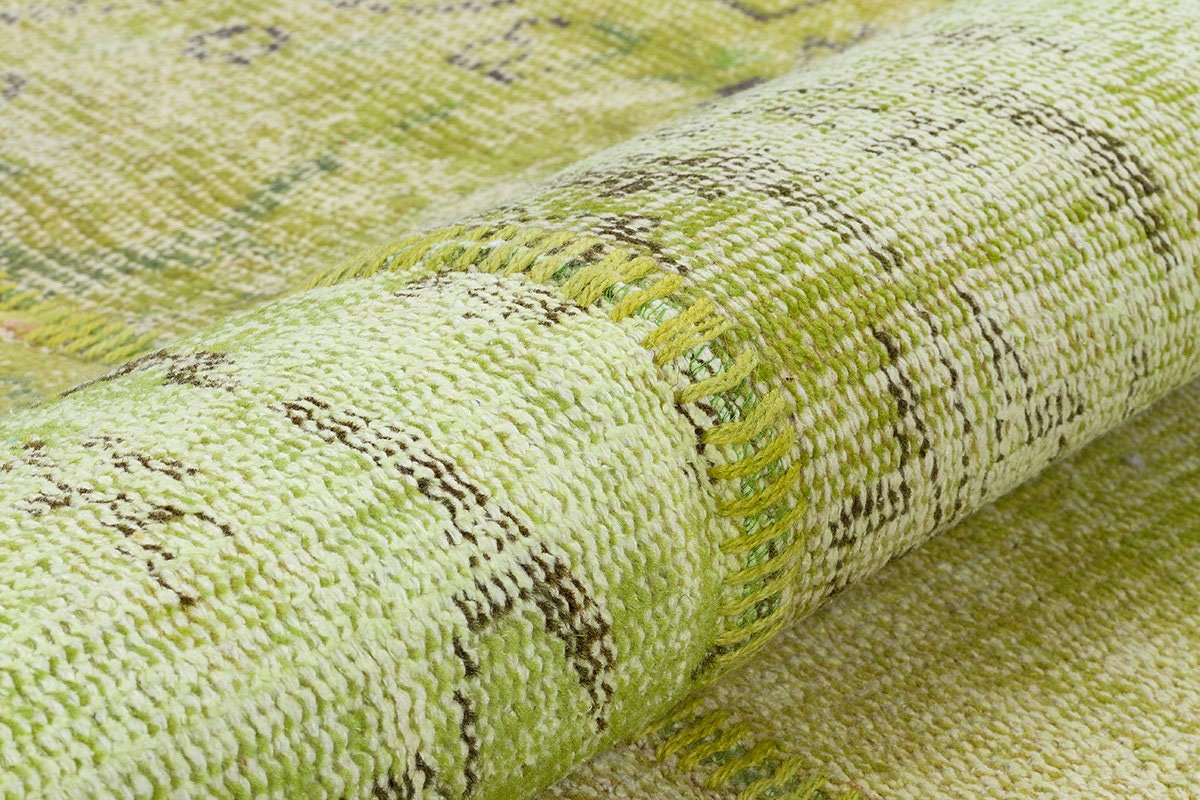 Green Patchwork Wool Rug: Handmade Turkish Area Rug (5.5x8.1 ft)