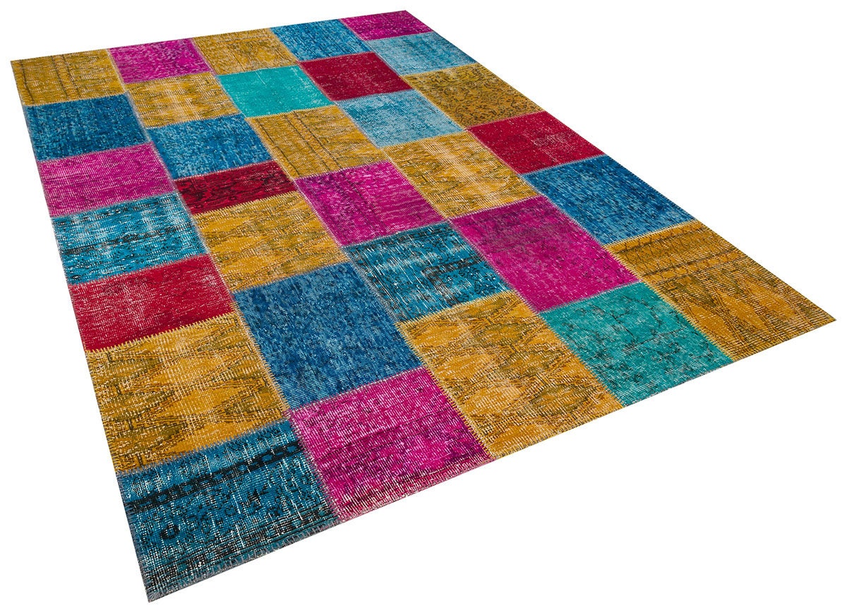Handmade Wool Patchwork Turkish Rug: Bohemian Area Rug (6.9x9.8 ft)