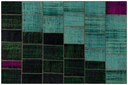 Green Patchwork Rug: Bohemian Handmade Wool Area Rug (6.5x9.8 ft)