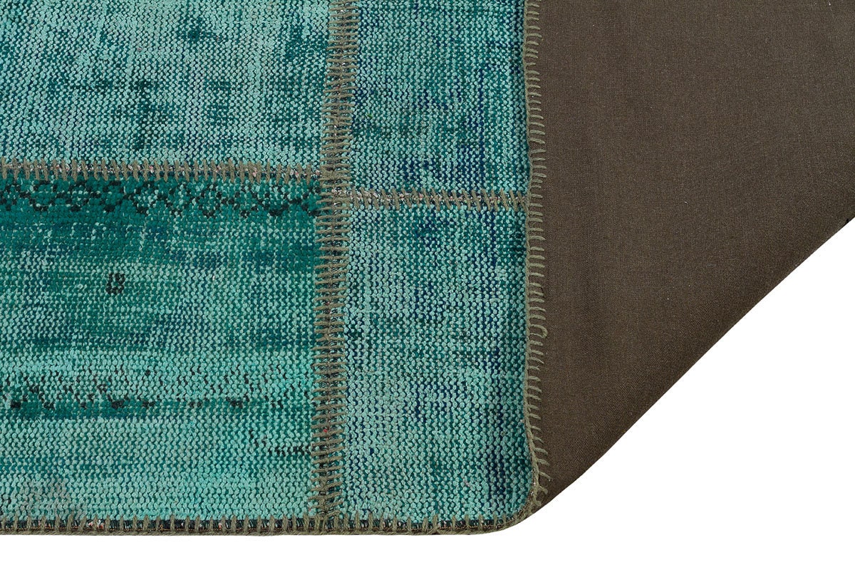 Green Patchwork Rug: Bohemian Handmade Wool Area Rug (6.5x9.8 ft)