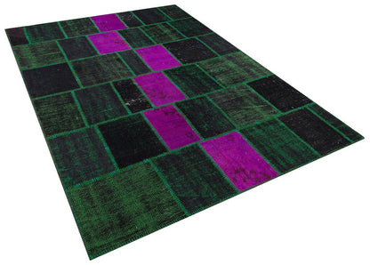 Handmade Wool Patchwork Rug: Green Bohemian Area Rug (6.6x9.4 ft)