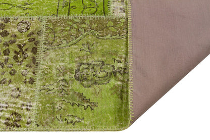 Handmade Green Patchwork Rug: Bohemian Wool Area Rug (6.5x9.8 ft)