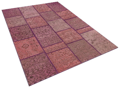 Handmade Wool Patchwork Rug: Bohemian Pink Anatolian Rug (5.9x8.5 ft)