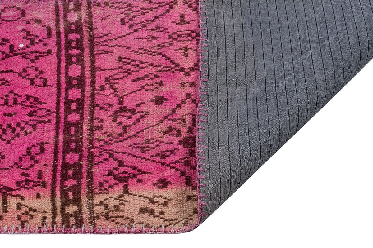 Handmade Pink Patchwork Rug: Bohemian Wool Area Rug (6.6x9.8 ft)