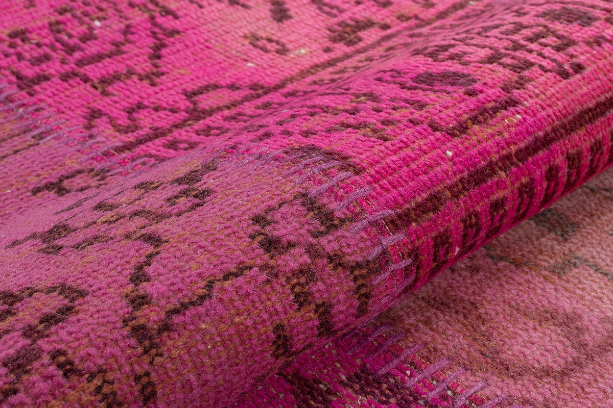 Handmade Pink Patchwork Rug: Bohemian Wool Area Rug (6.6x9.8 ft)