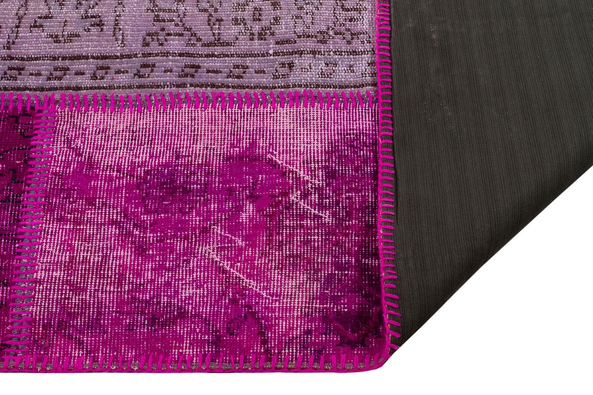 Pink Patchwork Wool Rug: Bohemian Ying Yang Area Rug (7.9x10.8 ft)
