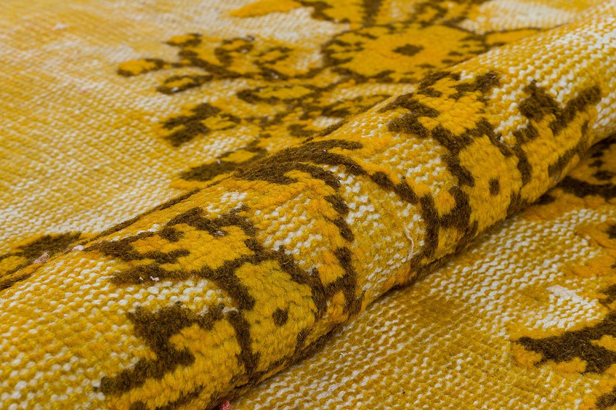 Vintage Yellow Anatolian Wool Rug: 5.8x10 ft, Bohemian Persian Design