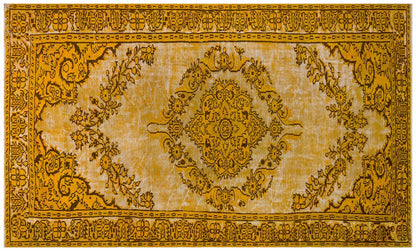 Vintage Yellow Anatolian Wool Rug: 5.8x10 ft, Bohemian Persian Design