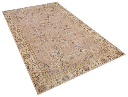 Vintage Turkish Beige Wool Rug (4.8x8.4 ft): Handmade Anatolian Area Rug