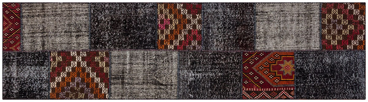 Handmade Wool Patchwork Turkish Rug - 2.6x9.8 ft Bohemian Area Rug
