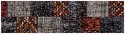 Handmade Wool Patchwork Turkish Rug - 2.6x9.8 ft Bohemian Area Rug