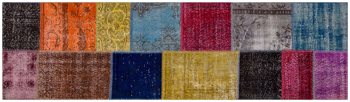 Handmade Wool Patchwork Turkish Rug - 2.7x9.7 ft Bohemian Area Rug