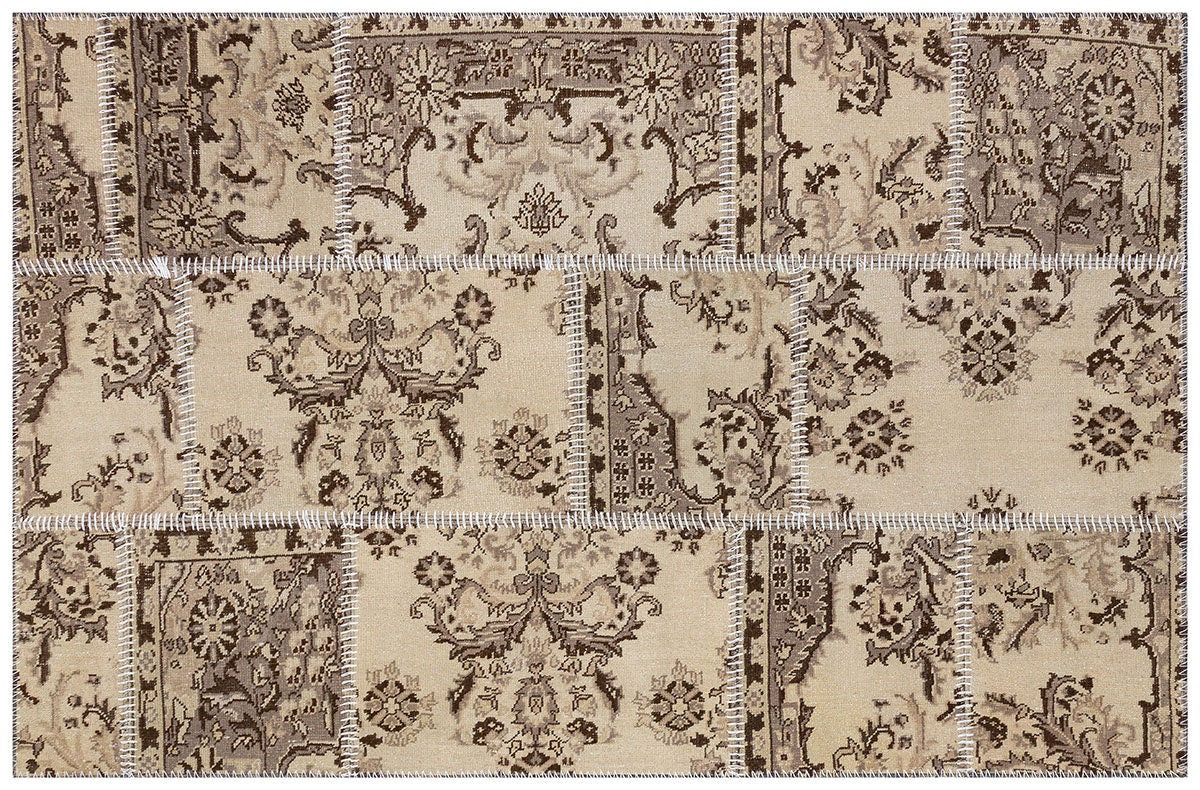 Handmade Wool Patchwork Turkish Rug - 3.9x5.9 ft - Bohemian Area Rug