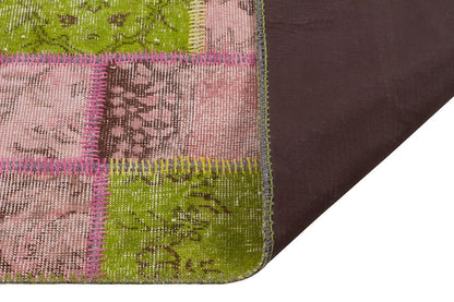 One of a Kind Pink & Green Wool patchwork Rug