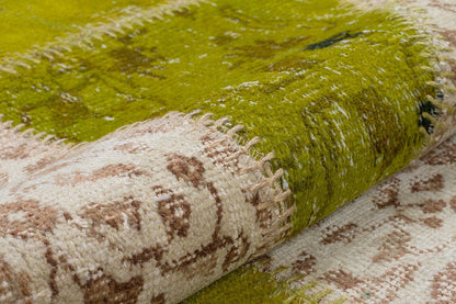 Green Patchwork Wool Rug: Bohemian Handmade Area Rug (5.6x8.4 ft)