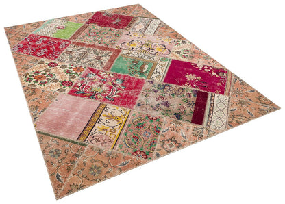 Handmade Wool Patchwork Turkish Rug - 5.9x7.9 ft Bohemian Area Rug