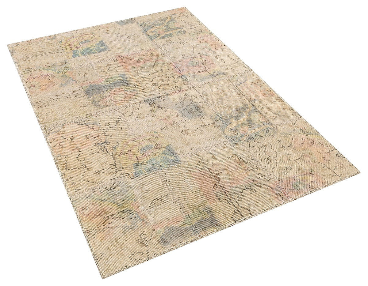Handmade Wool Patchwork Turkish Rug - 3.8x5.6 ft Bohemian Area Rug