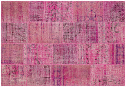 Handmade Pink Patchwork Rug: Modern Bohemian Wool Area Rug (5.2x7.5 ft)