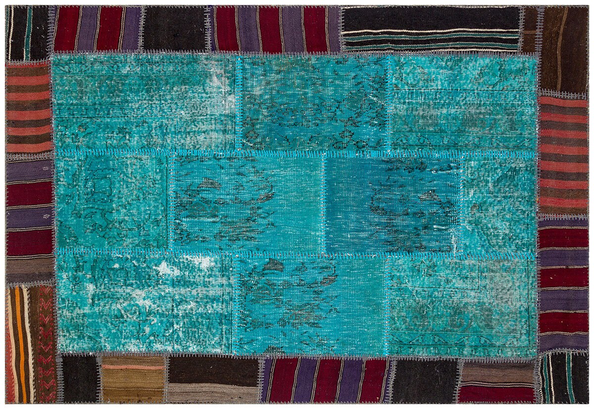 Handmade Wool Patchwork Turkish Rug: 5.2x7.5 ft, Bohemian Area Rug
