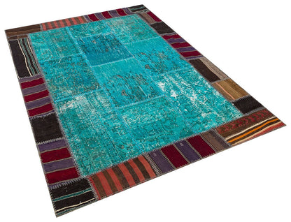 Handmade Wool Patchwork Turkish Rug: 5.2x7.5 ft, Bohemian Area Rug