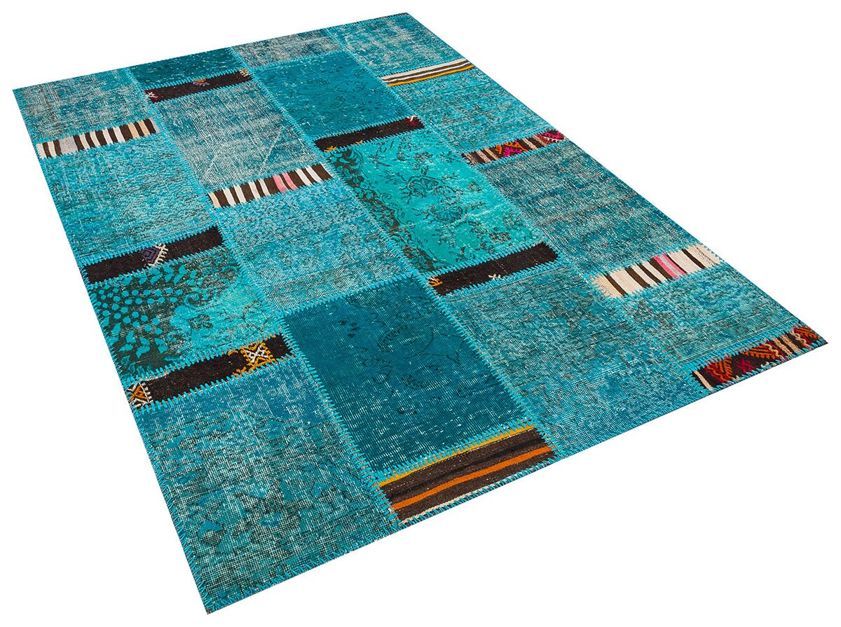 Handmade Wool Patchwork Rug: Bohemian Turkish Area Rug (5.2x7.2 ft)