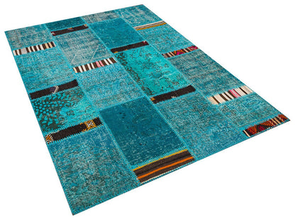 Handmade Wool Patchwork Rug: Bohemian Turkish Area Rug (5.2x7.2 ft)