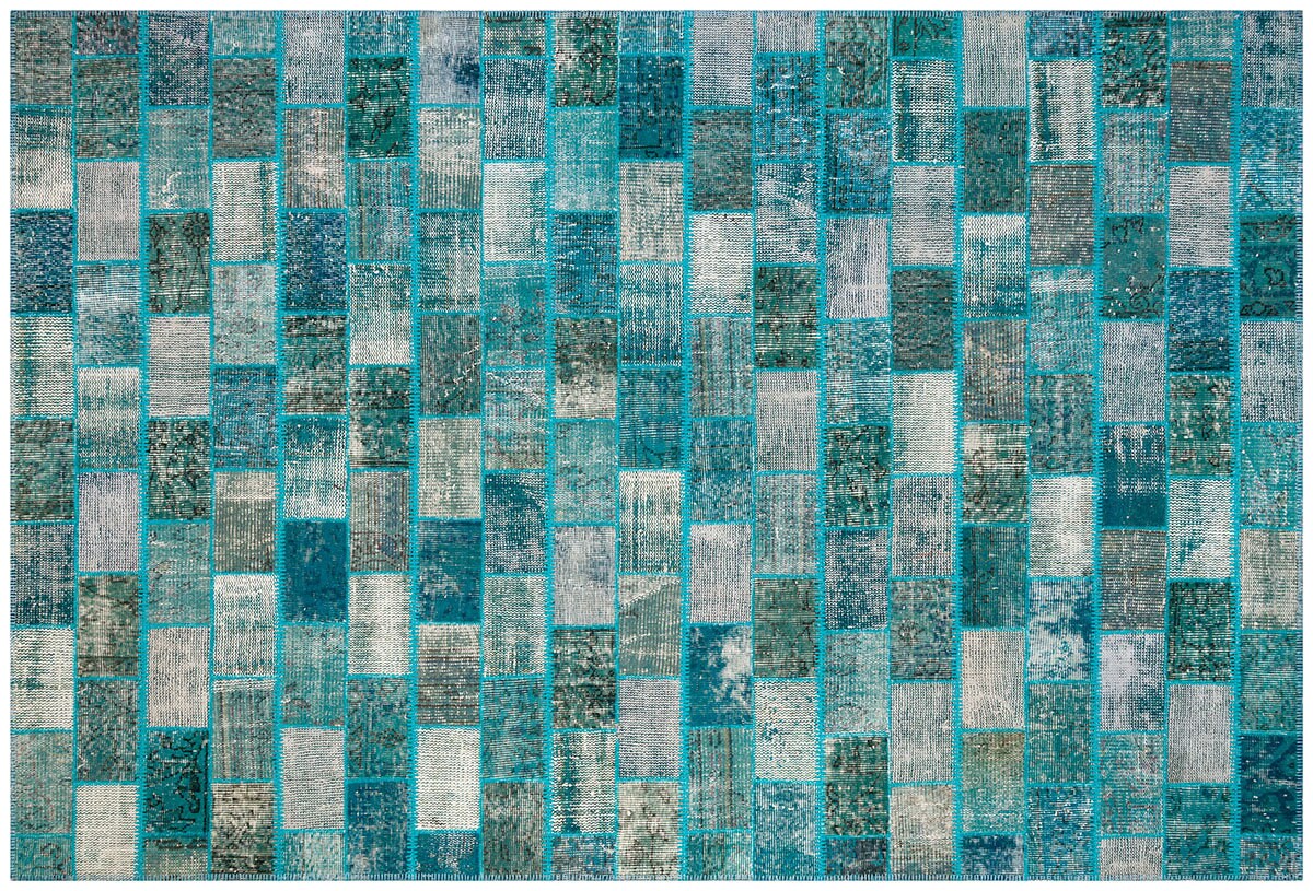 Handmade Green Wool Patchwork Rug: Bohemian Turkish Rug (5.4x7.9 ft)