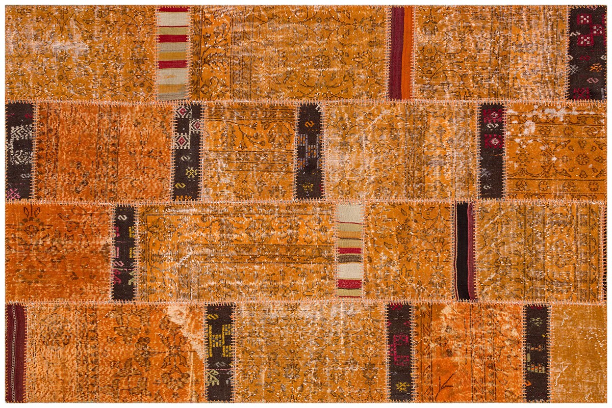 Handmade Wool Patchwork Rug: Bohemian Turkish Area Rug (5.2x7.5 ft)
