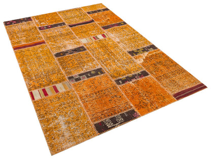 Handmade Wool Patchwork Rug: Bohemian Turkish Area Rug (5.2x7.5 ft)