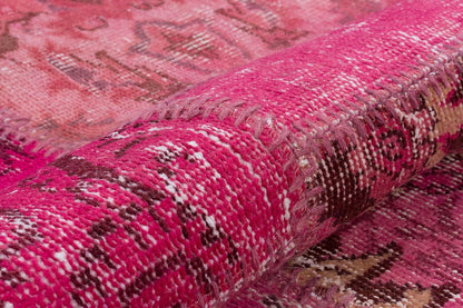 Pink Patchwork Rug: Handmade Bohemian Anatolian Wool Carpet (5.6x7.9 ft)