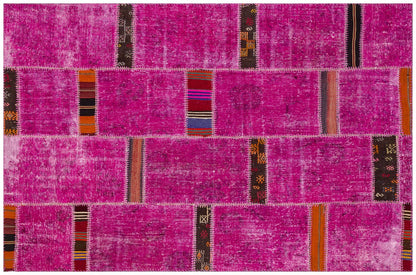 Handmade Pink Patchwork Rug: Bohemian Wool Anatolian Carpet (5.2x7.5 ft)